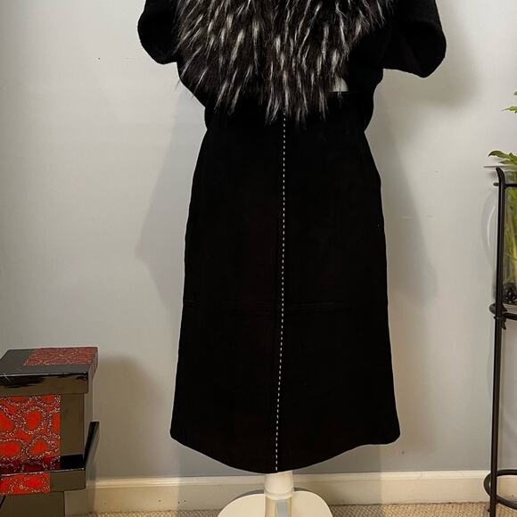 NEW Rem Garson Suede Leather Vintage Aline Midi Contrast Full Two Tone Black Sk… - Picture 4 of 15